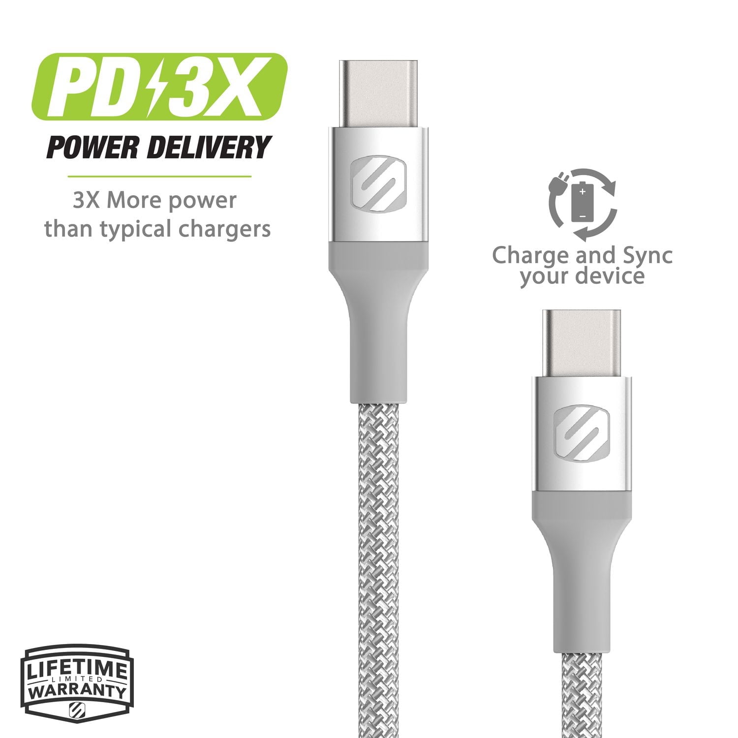 Scosche CCB10SR-SP 10pi double USB-C tresse de chargement et sync