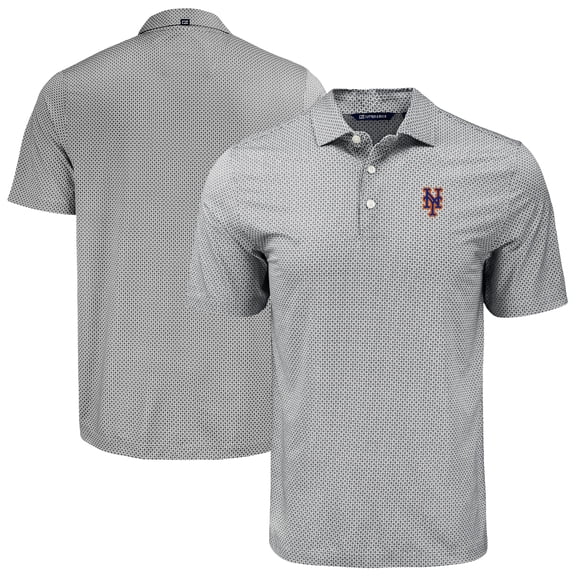 Men's Cutter & Buck Black New York Mets  Pike Eco Diamond Dot Print Polo