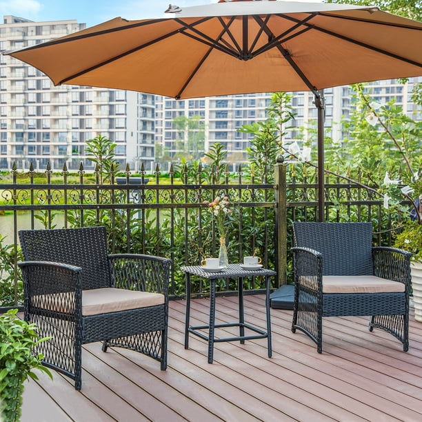 WestinTrends Melvi 3 Piece Wicker Patio Furniture Sets, All Weather PE