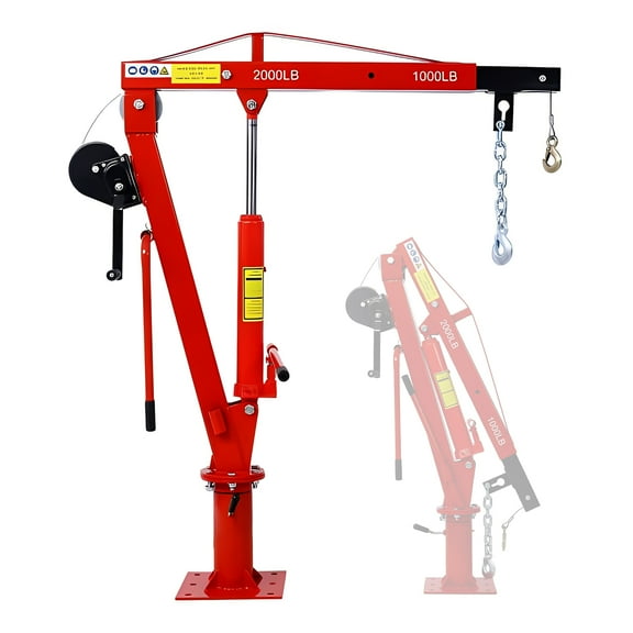 Hydraulic Engine Hoist, 2000-Lb Cherry Picker & Adjustable Telescopic Boom (44.5''-59''), Foldable Mobile Heavy Duty Engine Lift with 5''-82.5'' Height for Garage, Warehouse, Auto Repair - Red