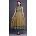 thumbnail image 2 of Bimba Light Brown Geometric Printed Women Designer Mandarin Collar Anarkali Dress Indian Ethnic Kurta Small, 2 of 6