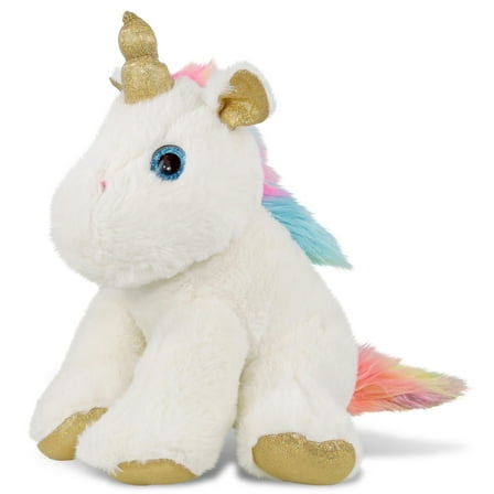 DolliBu White & Gold Unicorn Stuffed Animal Plush, Kids & Adults Huggable Rainbow Unicorn Cuddle Gifts, Cute Stuffed Animals for Toddler & Baby First Teddy Bear, Soft Toys for Girls & Boys 11.5 Inch