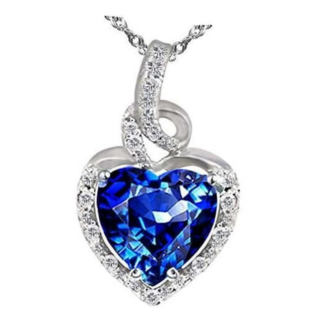 Devuggo 925 Sterling Silver Necklace Pendant Heart Created Blue Sapphirewith 18 Chain, Mother's Day Gift