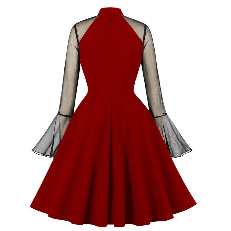 Women's Vintage Cocktail Party Swing Dress Flared Sheer Mesh Long Sleeve Keyhole Neck Elegant Evening Midi Gowns (XL, Red) - Walmart.com Women's Vintage Cocktail Party Swing Dress Flared Sheer Mesh Long Sleeve Keyhole Neck Elegant Evening Midi Gowns (XL, Red) - Walmart.com