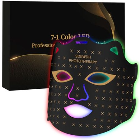 SDKWDH 7-1 Colors LED Facial Skin Care Mask, Red Led Face Mask Light Therapy At Home, Led Face Mask Light Therapy, Black