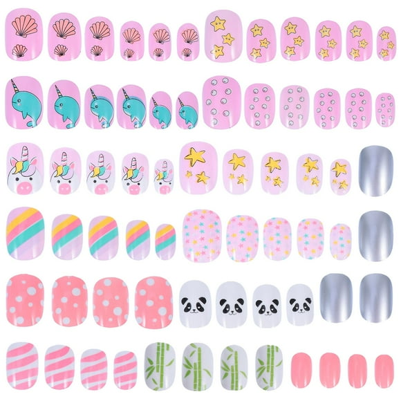 72pcs Kids False Nails Press on Artificial Nail Tip Girl Fake Fingernail Kit