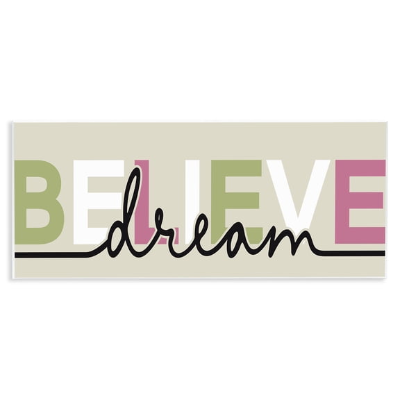 Stupell Industries Modern Muted Believe & Dream Wall Plaque Art, 17 x 7, by Kim Allen