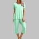 thumbnail image 1 of ICHUANYI Clearance Women's Solid Color Round Neck Short Sleeve Sleepshirt And Pants Sets Loungewear Pajamas With Pockets(Mint Green, XL) ICHUANYI WER2023080704712, 1 of 8