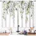 thumbnail image 2 of Eucalyptus Botanical Leaves Floral Kitchen Window Curtains Over Sink Farmhouse Flower Leaf Small Window Treatment Sage Green Cafe Short Curtains for Bathroom Treatment Tier Drapes 26x24 inch, 2 of 6
