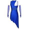 thumbnail image 4 of Xnihocha Women's Latin Tango Cha Cha Dance Dress Sleeveless Asymmetrical Leotard Dress with Gloves Royal Blue S, 4 of 7