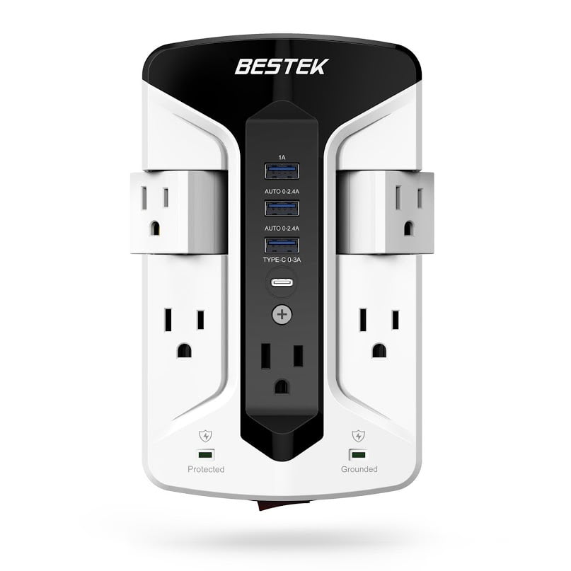 Bestek 5 Wall Tap Surge Protector Power Strip With 3 Usb And 1 Type C Charging Ports Swivel S 900 Joule Suppression Top Phone Holder Com - Bestek 1875w Usb Wall Charging Station