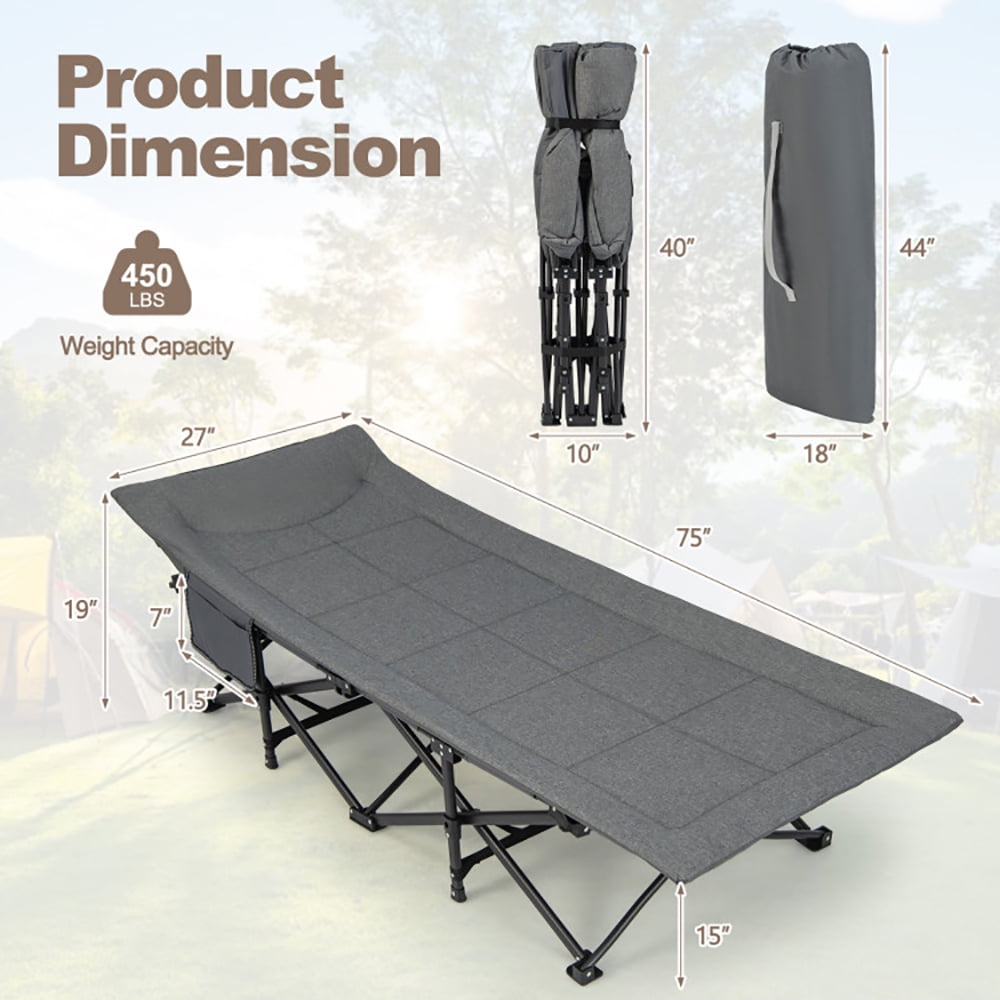 Aimee Lii Folding Camping Cot with Carry Bag Cushion and Headrest, Outdoor Portable Camping Bed for Sleeping Hiking Travel, Gray