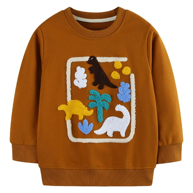 Gubotare Chandail Molletonné Filles Garçons T-Shirt Tout-Petit Col Rond Manches Longues Hauts Graphiques T-Shirt Manches Longues Garçons (Brun,5-6 Ans)
