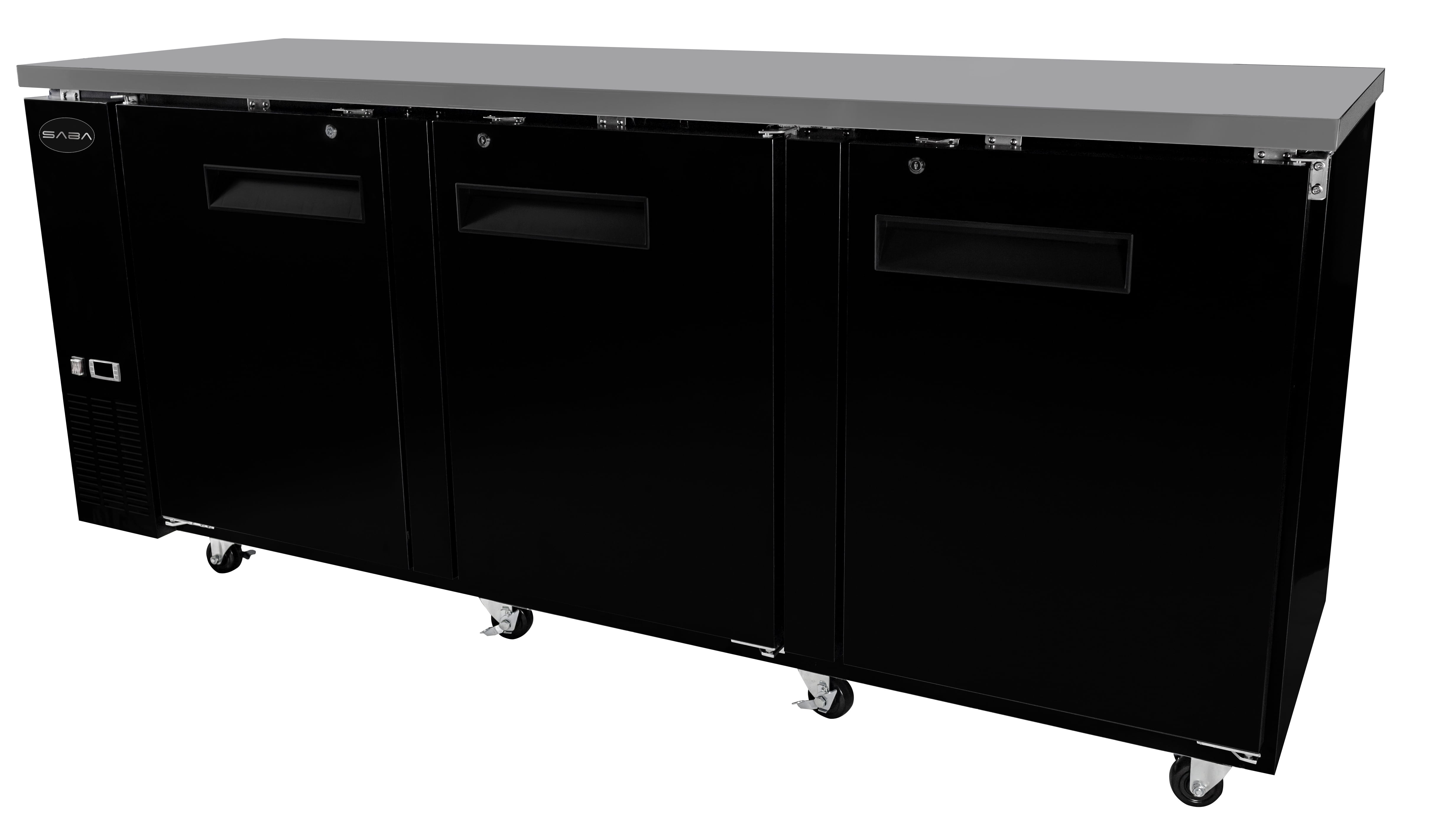 Heavy Duty Commercial Black Back Bar Cooler with 3 solid doors (24" depth 72" length)