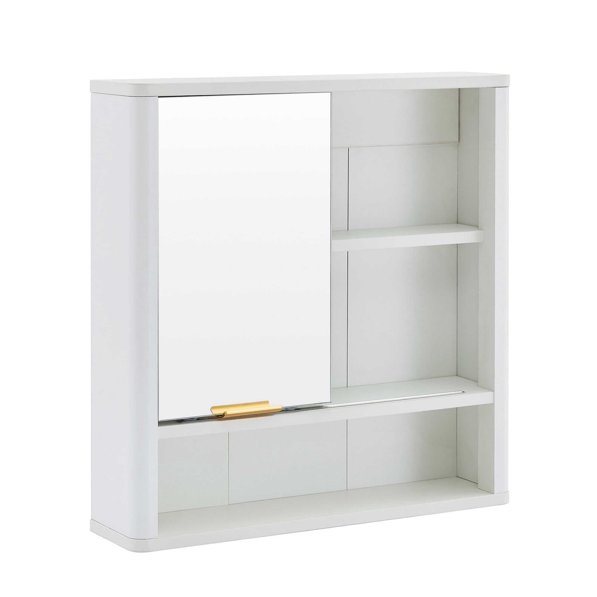 Leumius Wall Mounted Mirror Cabinet,Bathroom Storage Cabinet with Single Door and Open Shelves, Multipurpose Wall Organizer for Bathroom Vanity Laundry Room White