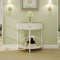 thumbnail image 4 of Console Table, End Table, Wave-Pattern Demi-Lune Design with 2 Storage Drawers and Bottom Shelf for Hallway or Bedroom, Cream White, 4 of 11