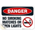 thumbnail image 1 of Danger No Smoking Matches Or Open Lights Sign, OSHA Danger Sign, 10x7 Vinyl Sticker, 1 of 1
