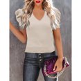 thumbnail image 3 of Women's Short Sleeve Knit Pullover Sweaters V Neck Ribbed Solid Soft Slim Fit Sweater Blouse Tops, 3 of 5