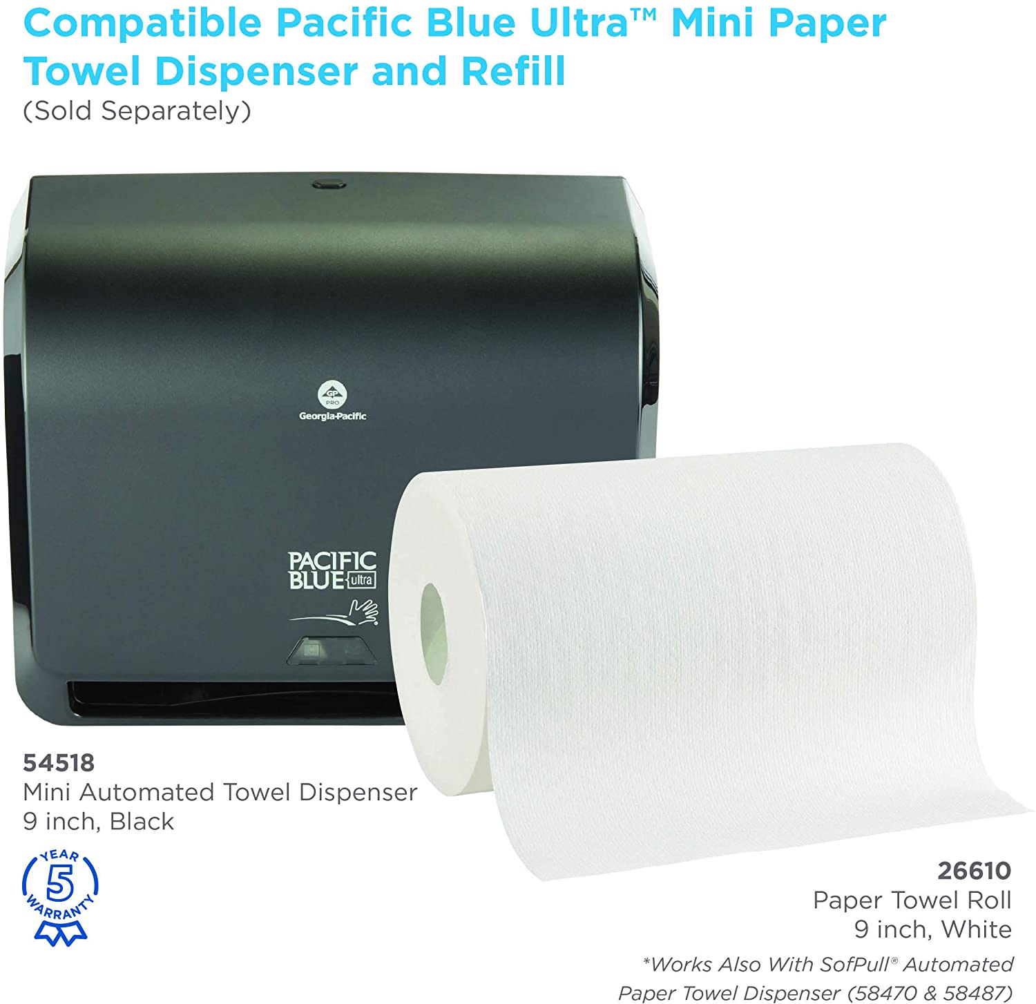 SofPull 9 Paper Towel Roll by GP Pro 1 Ply - 9" x 400 ft - White - Soft, Absorbent - 6 / Carton