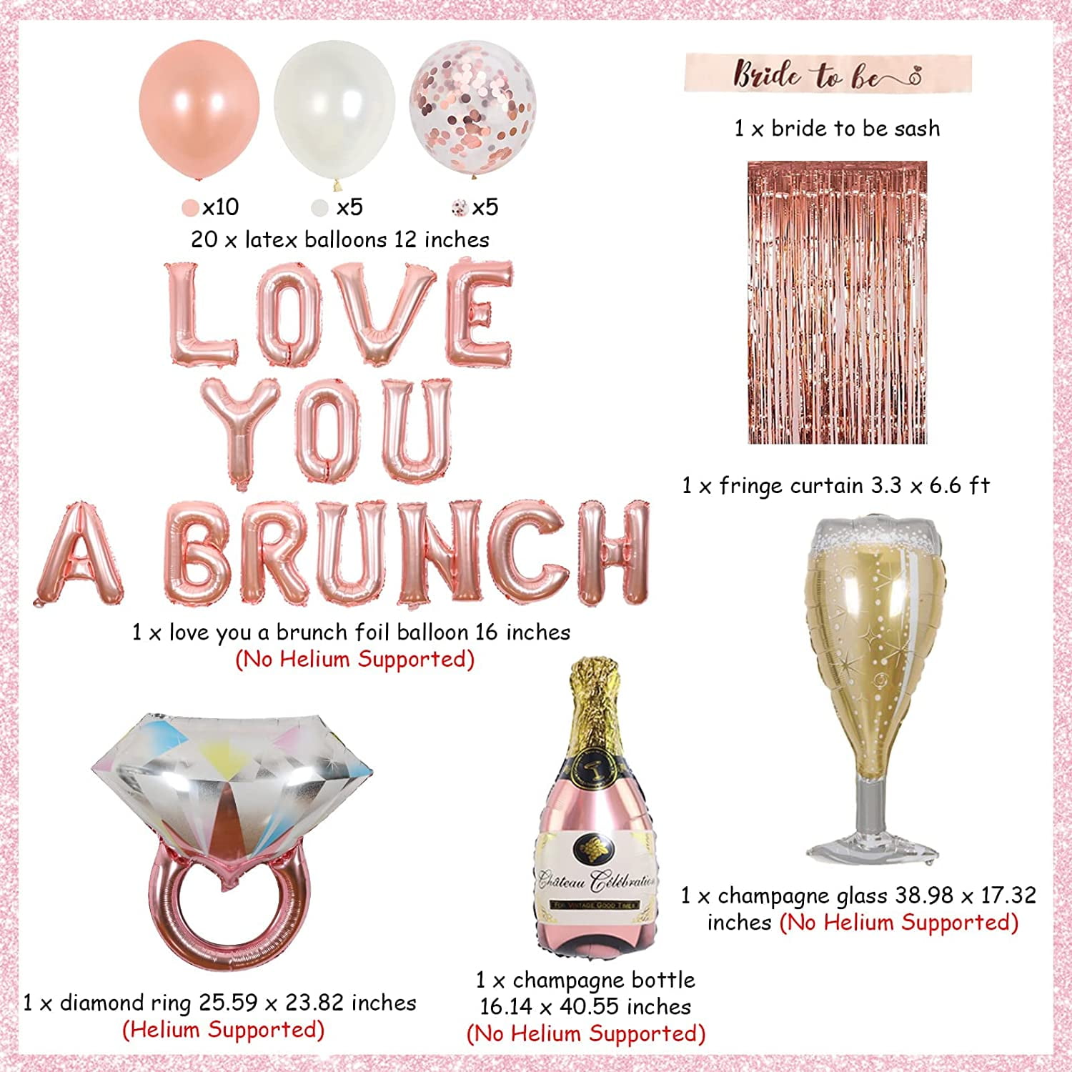 Bubbly and Brunch Party Decoration for Women Bridal Shower Champagne  Diamond Ring Balloon Garland Kit Rose Gold Wedding Supplies