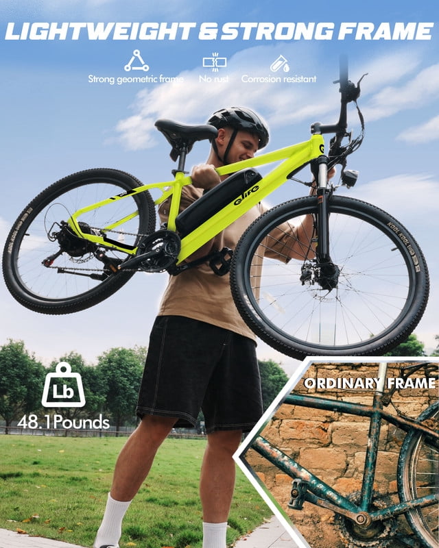 Qlife Electric Bike for Adults - 21-Speed Mountain Lightweight Ebike with Peak 1000W 25MPH Brushless Motor, 375Wh Removable Battery, 48V 7.8Ah Green