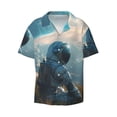 thumbnail image 2 of Lsque Astronaut Contemplating Planet print Men's Cuban Collar Short Sleeve Shirt Summer Beachwear Casual Button Down Fashionable Vacation Leisure Shirt-Medium, 2 of 7