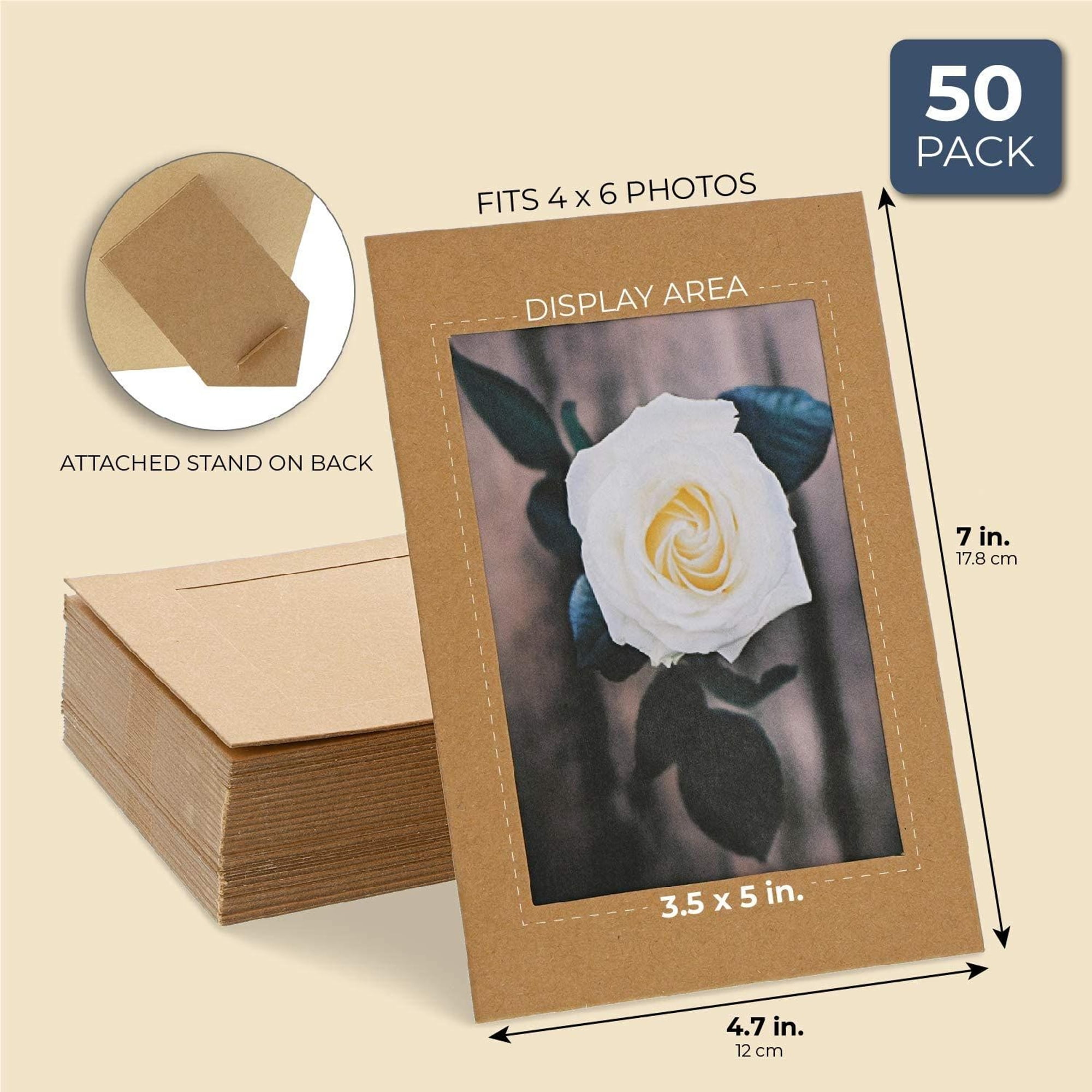 Litpoetic 100 Pack Standing Paper Picture Frames 4x6,Cardboard Photo Frame  with Easel,Paper Photo Frame Cards,Gallery Frames Bulk For Father's