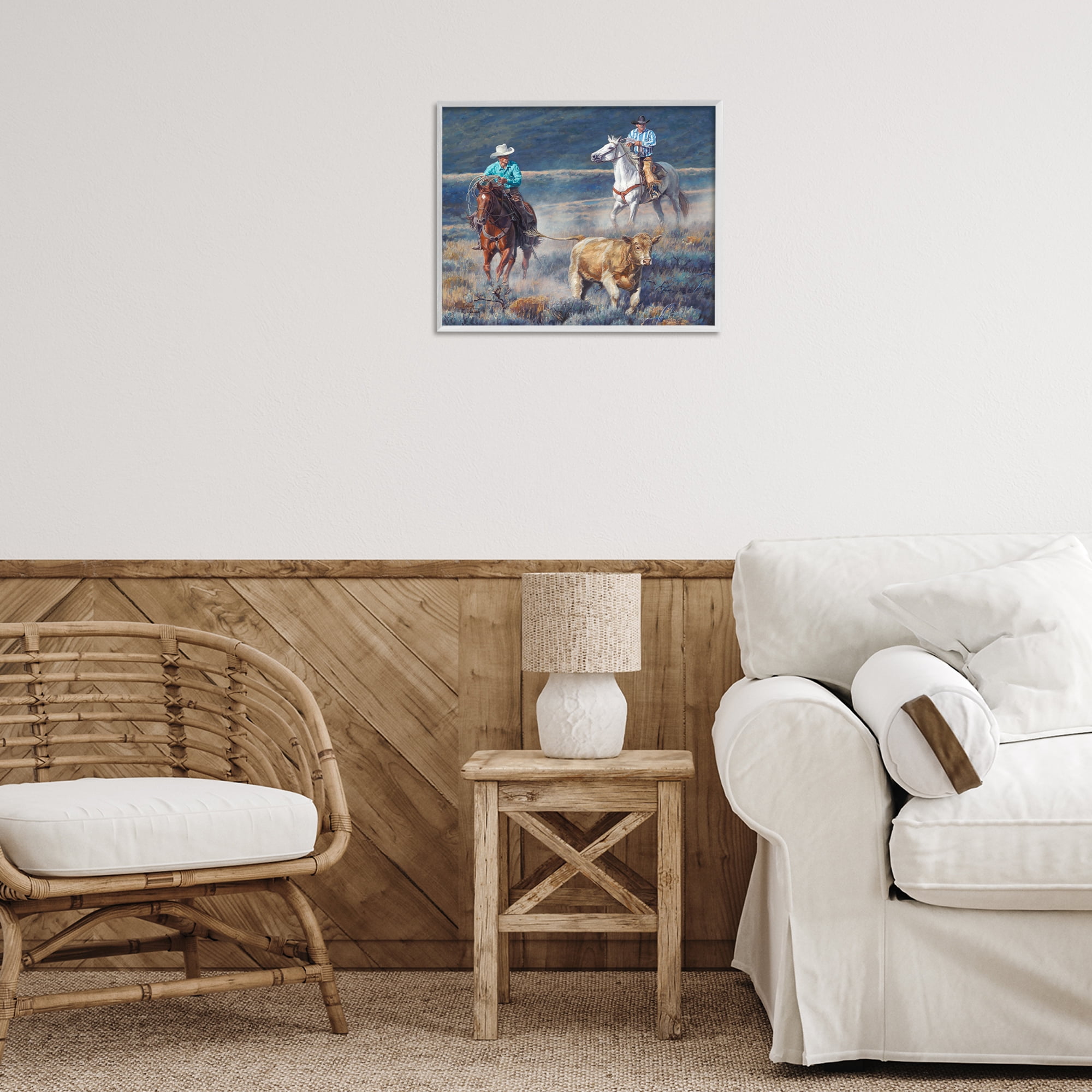 Stupell Industries The Chase Cowboys Landscape Painting White Framed Art Print Wall Art, 20 x 16