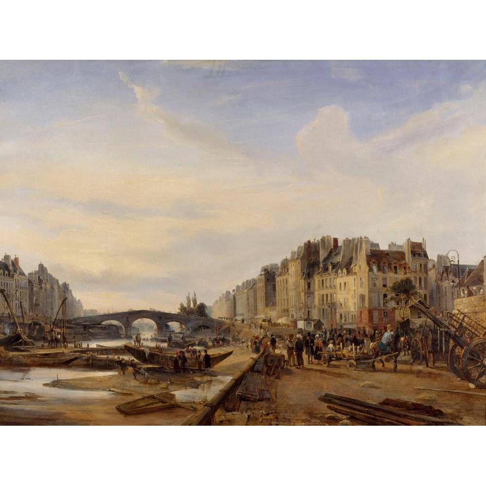 Charles-Louis Mozin 14x12 Black Modern Framed Museum Art Print Titled - Le Pont-Marie and Port Saint-Paul (1827)