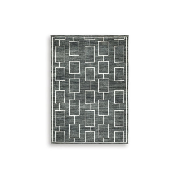 Signature Design by Ashley Elderland 5' x 7' Washable Area Rug, Black/Ivory Geometric Faux Fur Rug