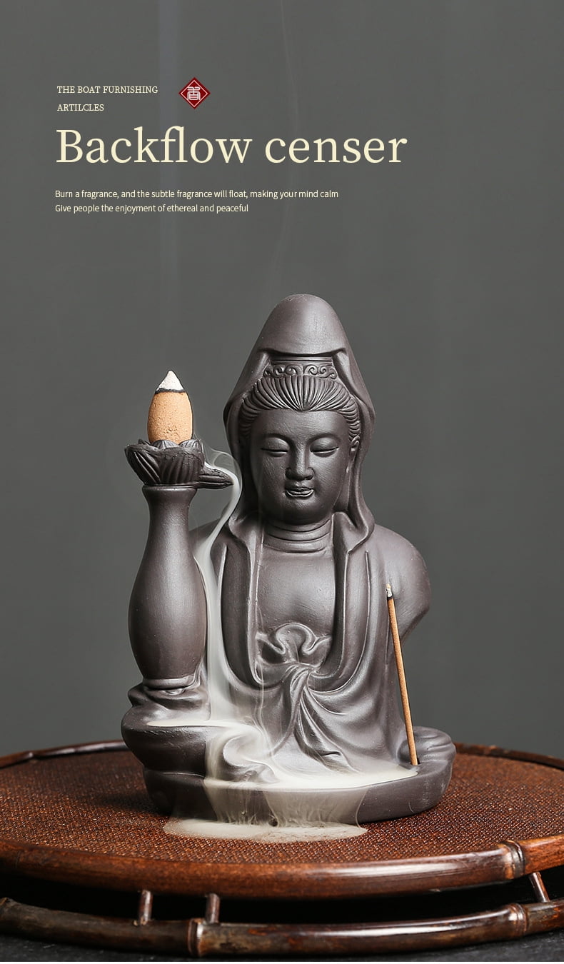 Purple Sand Backflow Aroma Incense Holder Creative Guanyin Smoke Waterfall Incense Burner Sandalwood Stove Home Decoration Craft