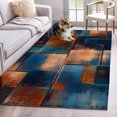 thumbnail image 2 of Blue Brown Color Block Area Rug 3x5 Washable Rug Non Slip Abstrat Vintage Stripes Modern Art Large Area Rug Indoor Floor Carpet for Entryway Bedroom Kitchen Living Room Home Office Dining Room, 2 of 9