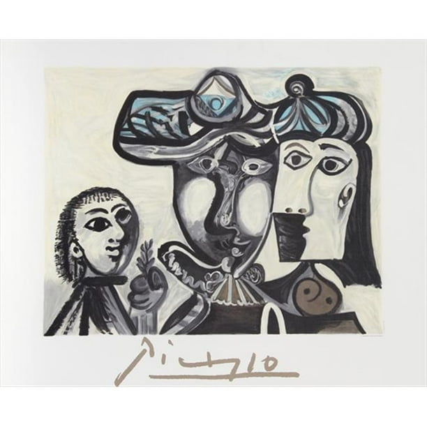 Pablo Picasso 14532 Couple et Enfant au Rameau DOlivier Lithographie sur Papier 29 Po x 22 Po - Noir Brun Bleu