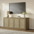 thumbnail image 3 of SICOTAS 64" Boho TV Stand Cabinet for TVs up to 75", Rattan TV Media Console Table with 4 Doors & 2 Adjustable Shelves, Large Curved Farmhouse Tall Entertainment Center for Living Room, Natural Oak, 3 of 10