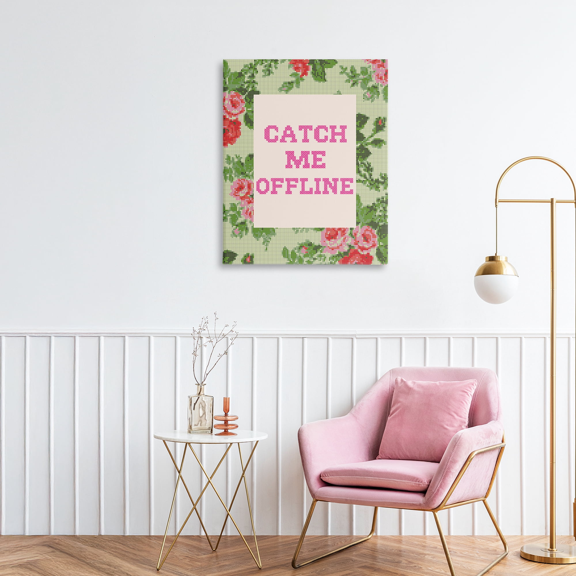 Stupell Industries Catch Me Offline Faux Cross Stitch Canvas Wall Art, design by Lil' Rue