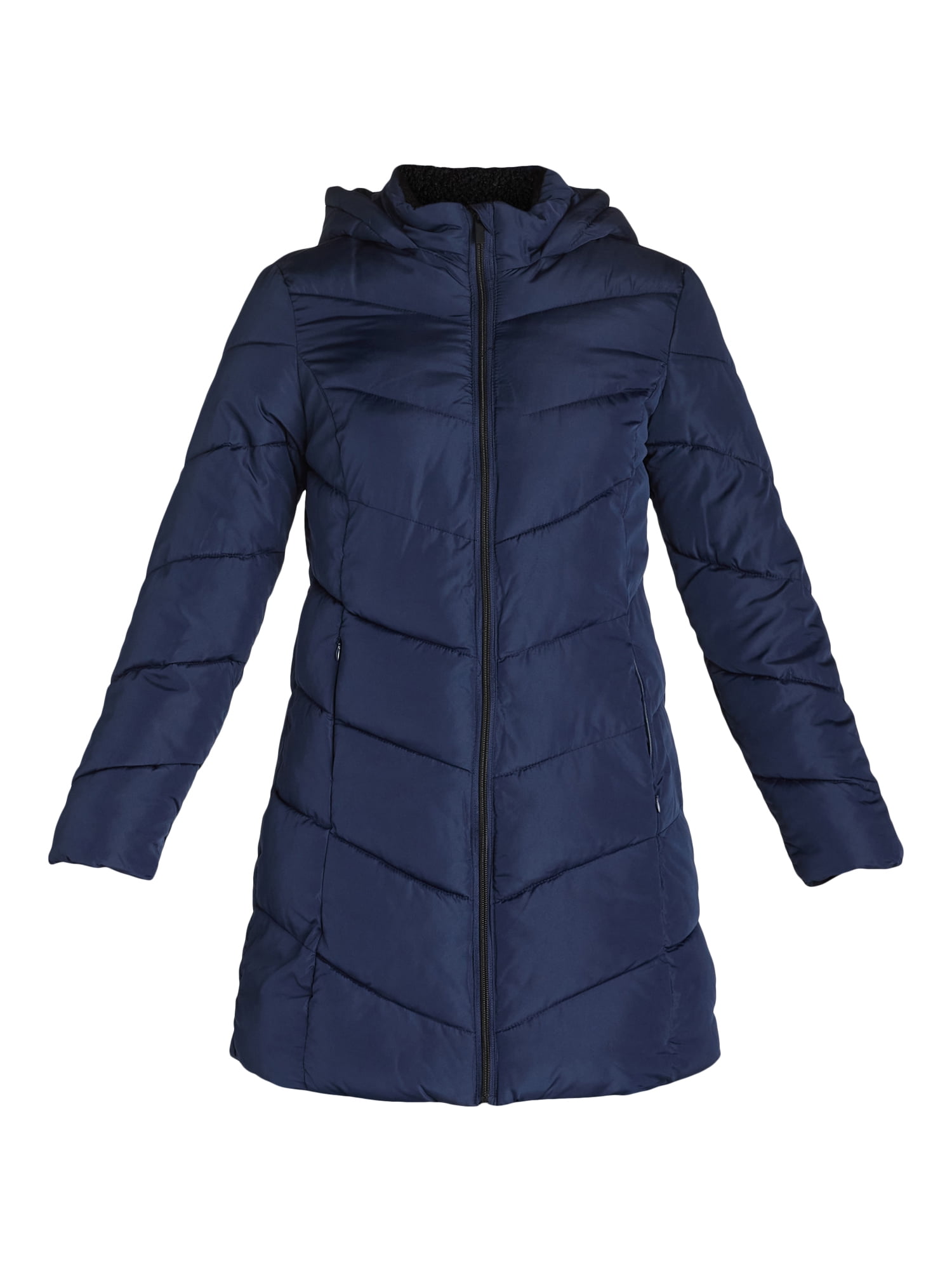 Big Chill Women's and Women's Plus Chevron Quilted Puffer Jacket with Hood, Sizes S-3X