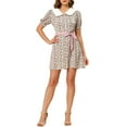 thumbnail image 2 of INSPIRE CHIC Robe-Chemise Courte à Manches Courtes pour Femme, Coupe Évasée, Col Contrastant, S Blanc, 2 of 5