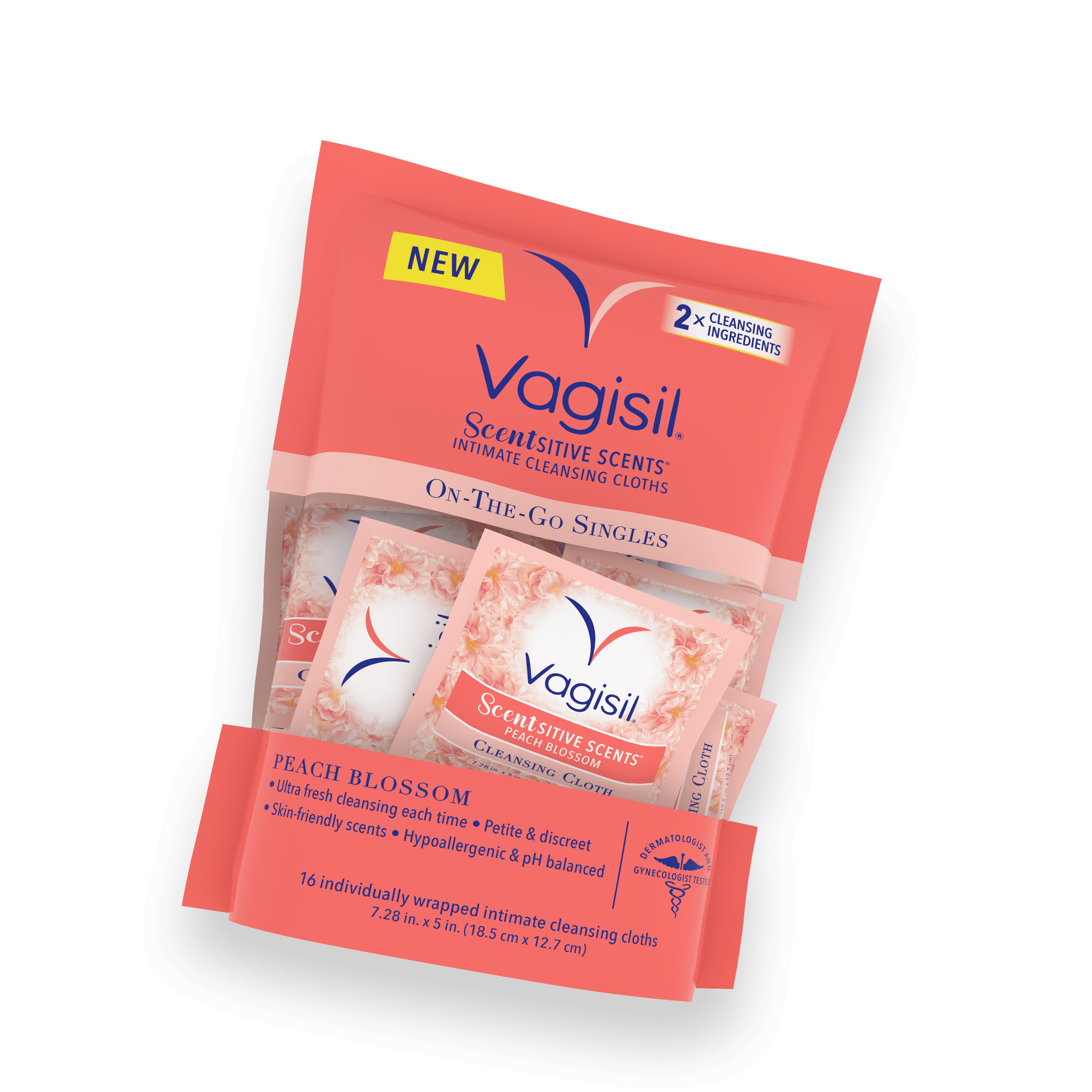 Vagisil Scentsitive Scents Peach Blossom Intimate Cleansing Wipes Cloths, 16 Count