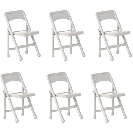 Set of 6 Plastic Gray Toy Folding Chairs for WWE & AEW Wrestling Action Figures (4 Inches Long)
