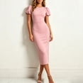 thumbnail image 5 of Nxznwn Women's Puff Short Sleeve Bodycon Midi Dress Summer Elegant Formal Wedding Guest Cocktail Party Office Pencil Dresses, 5 of 7
