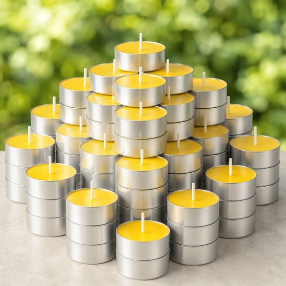 Giphtpoeet 100 Pack Citronella Tealight Candles Natural Soy Wax Citronella Tea Lights Candles Bulk Smokeless Outdoor Indoor Burning Time for 4 hours