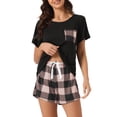thumbnail image 1 of Conjunto de pijama de camiseta de manga corta de cuadros para mujer INSPIRE CHIC con pantalones cortos XL Rosa, 1 of 5