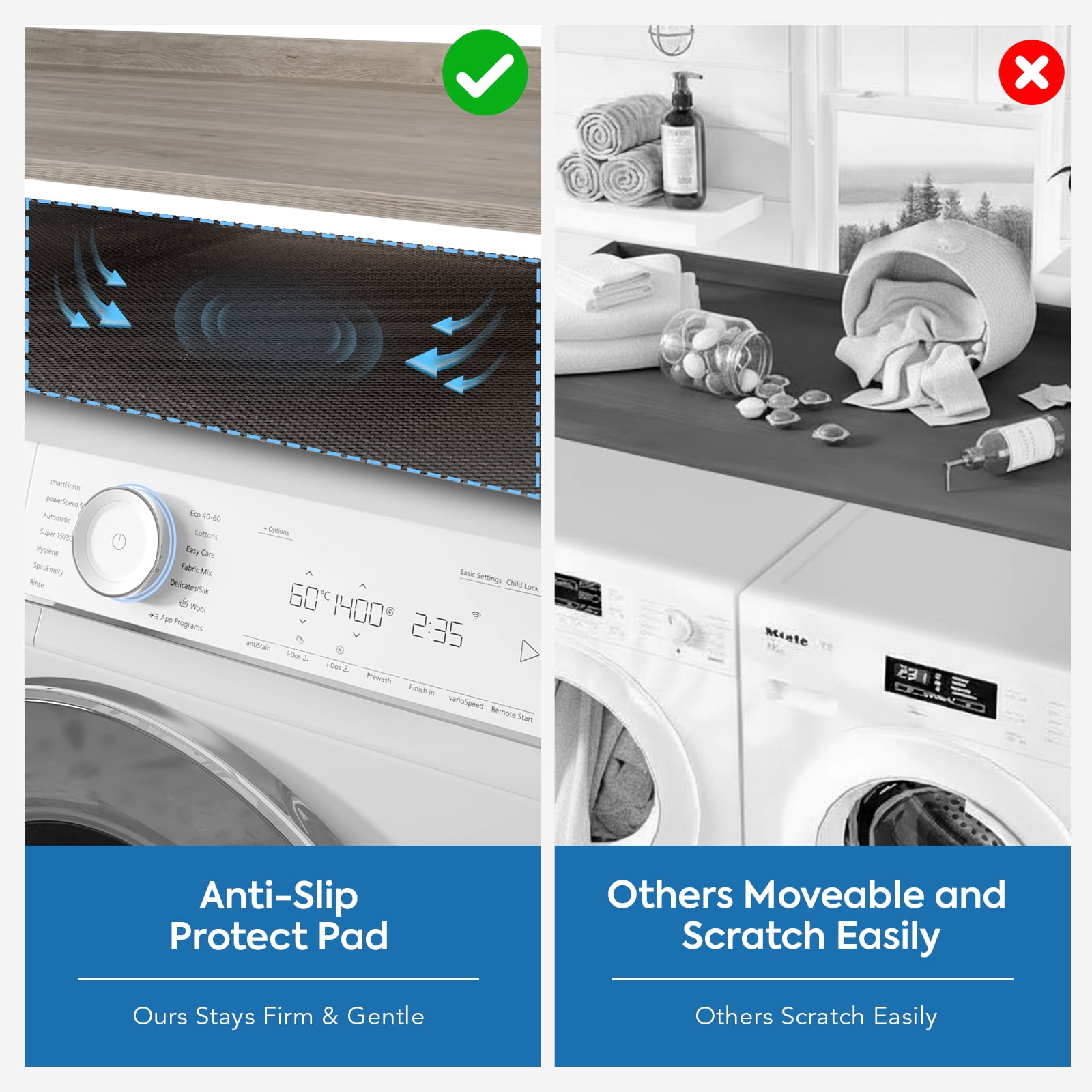 Wood Washer Dryer Countertop with Anti-Slip Pad, 27.6" D x 54" W Dryer Covers for The Top with Edge Rails, Washer Dryer Topper for Laundry Room, Black
