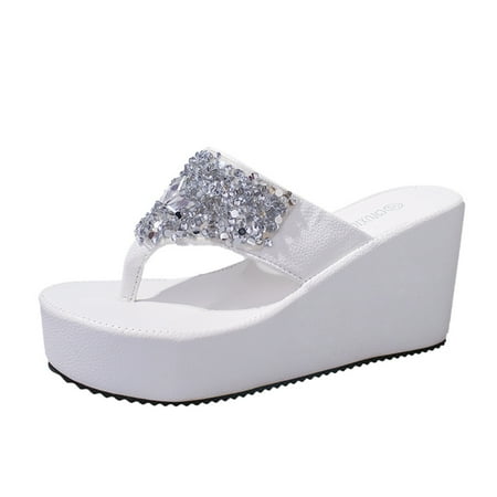 

slipper for Women Summer Women s Slippers Rhinestone Wedges Flip Flops Fashion Clip Toe Beach Shoe Pvc