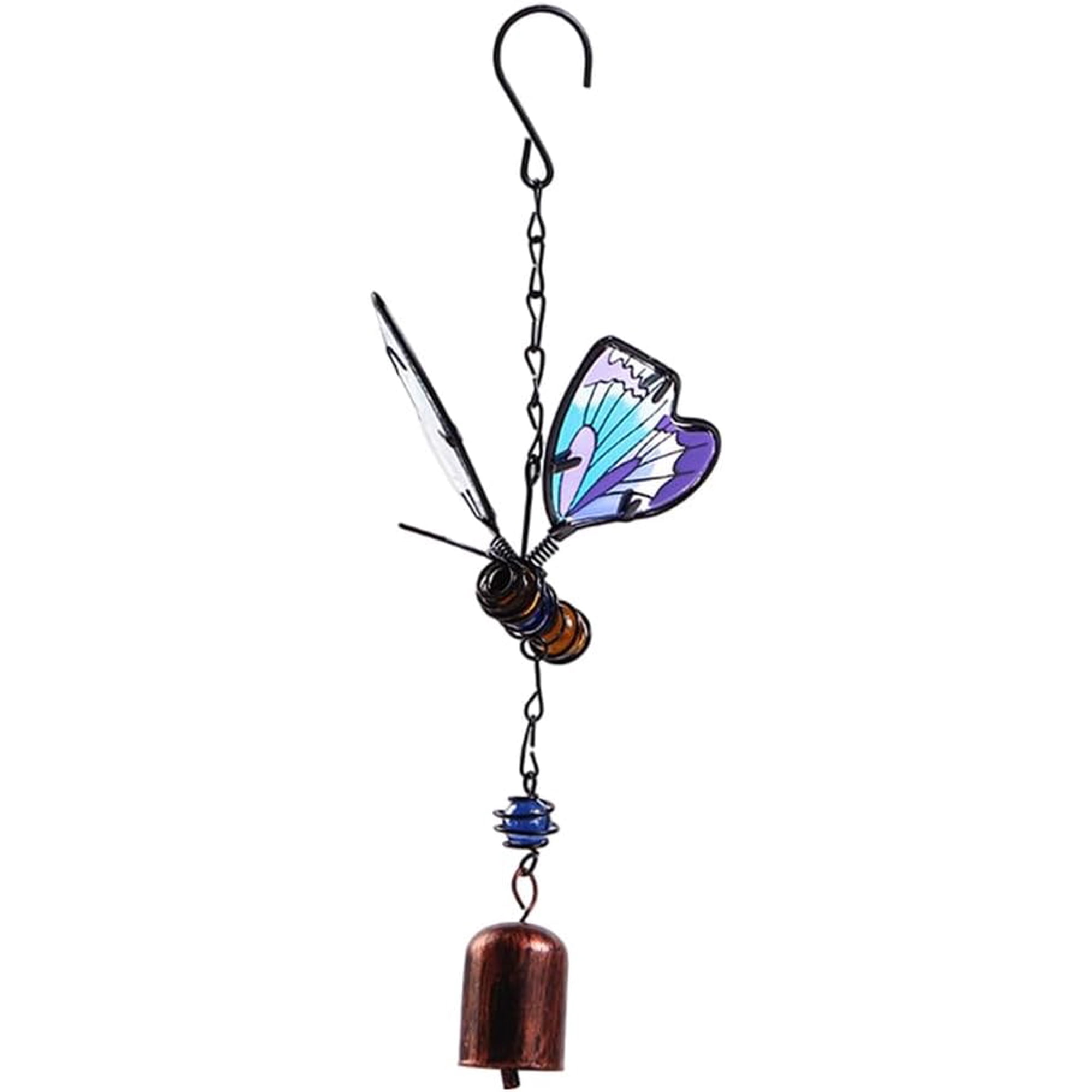 Metal Butterfly Wind Chimes 11.9 Inch Iron Frame Small Bells Glass Hanging Ornament Outdoor Insect Windchimes Decoration for Home Garden Window Yard Patio Lawn Decor Gifts