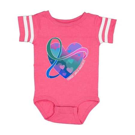 

Inktastic Thyroid Cancer Awareness Pink Teal Blue Ribbon Around Heart Gift Baby Boy or Baby Girl Bodysuit