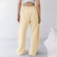 thumbnail image 4 of Elastic Waist Women's Solid Pants - Wide-Leg Side Pockets, Comfy Trendy Casual Full-Length Pants for Daily Wear & Office Relaxed Style Beige M, 4 of 9