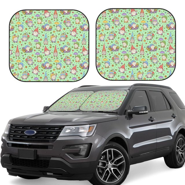 Fotbe Gnomes de Printemps 2 Pcs Pare-Soleil / Bloqueur de Soleil pour Pare-Brise de Voiture / Accessoires Intérieurs Pliables pour Protection Solaire - Grand