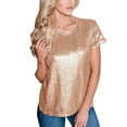 thumbnail image 3 of JINMGG Womens Plus Size Clearance $5 Women's Casual Short Sleeve T Shirts O Neck Party Sequin Tunic Elegant Tops Khaki S, 3 of 9