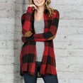 thumbnail image 3 of Rollbacks & More LEBONYARD Womens Coats Clearance sales,Women's Plaid Print Patch Patchwork Cardigans Open Front Long Sleeve Coat Red M, 3 of 9
